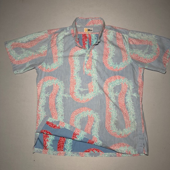 reyn spooner Other - Vtg Reyn Spooner Hawaiian Shirt Mens M Blue Reverse Lei 80s Cotton Aloha Popover